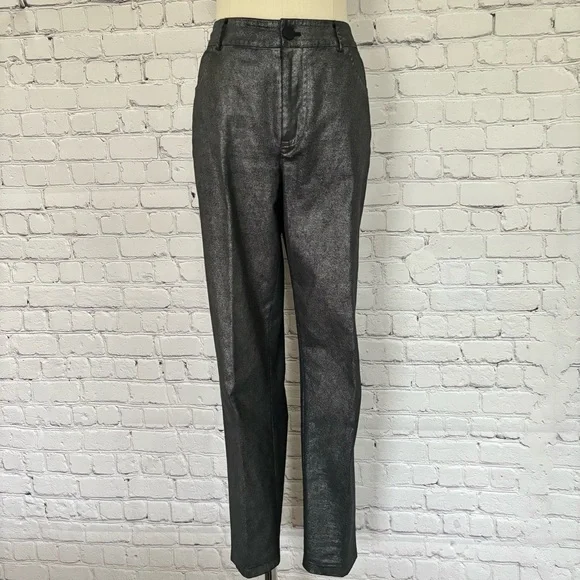LAUNDRY by Shelli Segal Black Metallic Skinny Cropped Pants--EUC--8 - Picture 7 of 16